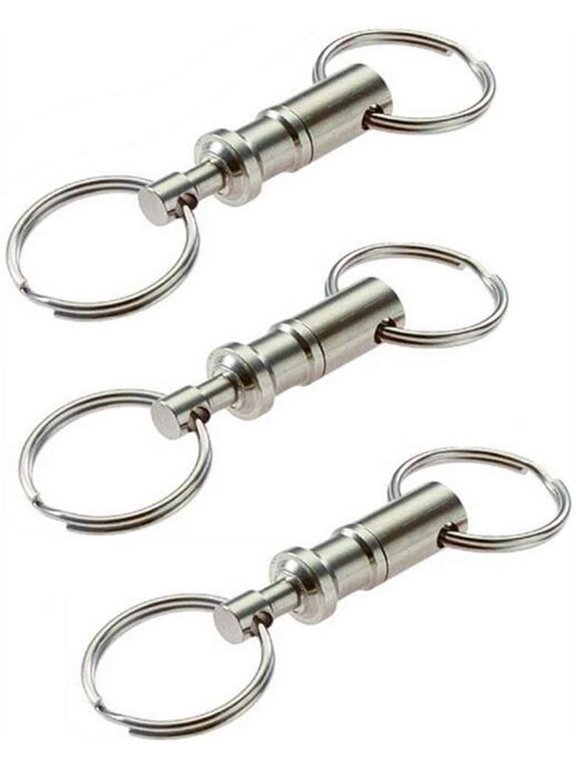 3PCS Pull-Apart Key Rings Keychains-Heavy Duty Dual Key Ring Pull Apart Snap Lock Holder Detachable Pull (Silver)