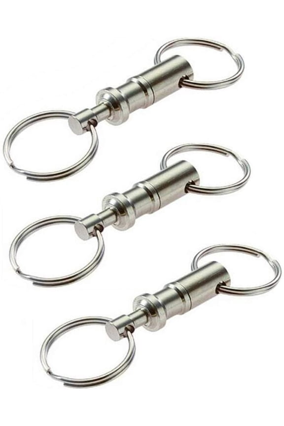 3PCS Pull-Apart Key Rings Keychains-Heavy Duty Dual Key Ring Pull Apart Snap Lock Holder Detachable Pull (Silver)