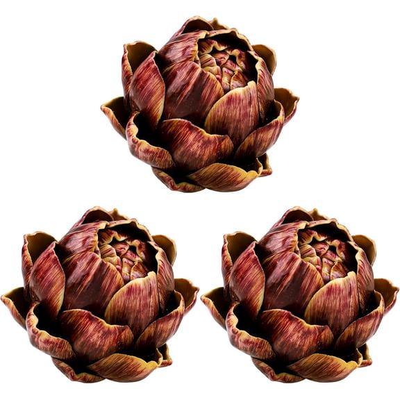 NOGIS 3Pcs Large Faux Artichoke Decor Artificial Vegetable and Fake Fruit Realistic Artichoke Bowl Filler for Home Kitchen Centerpiece Table Party Decorations (Wine Red)