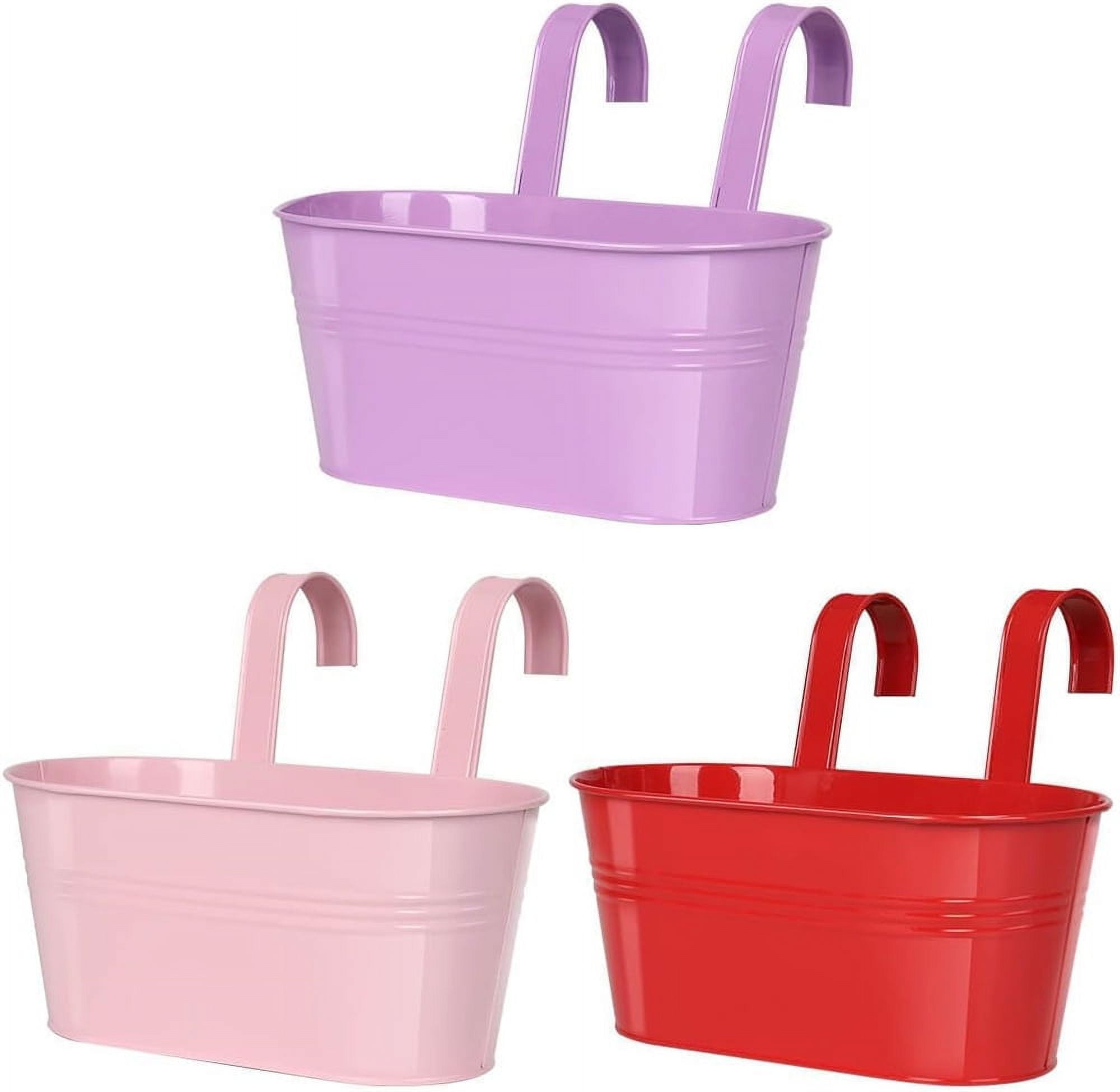 NOGIS 3Pcs Metal Iron Railing Planter, Hanging Flower Pots with Detachable Hooks & Drainage Hosles, Indoor Outdoor Hanging Plant Box for Fence Balcony Garden Home Deck Decor(Multicolor B)