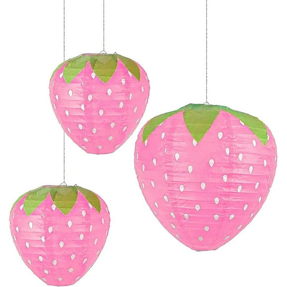 NOGIS 3Pcs Strawberry Paper Lantern Hanging Strawberry Decoration Birthday Party Decor Cute Decoration for Jungle Wonderland Theme Party Garden Wedding Kids Room (Pink Strawberry)
