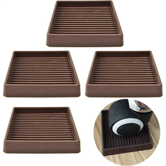 NOGIS 3X3 Caster Cups, Square Rubber Furniture Cups with Anti-Sliding Floor Grip, Non Skid Furniture Caster Cups Furniture Floor Protectors (Brown, 4 Pack)