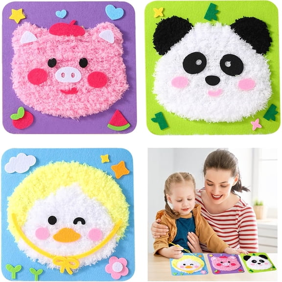NOGIS 3pcs Sewing Kit for Kids DIY Embroidery Sewing Kit Cute Animal Sewing Projects Easy Crafts with English Instructions, Perfect for Beginners, Girls Boys Ages 4-12 (Duck/Pig/Panda)