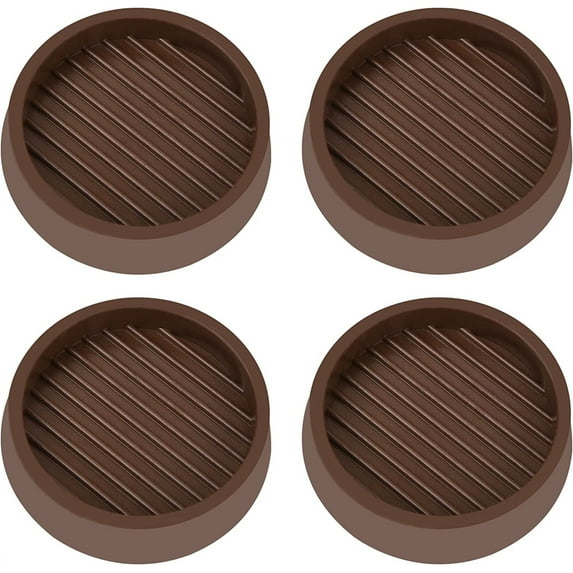 NOGIS 3x3 Round Rubber Furniture Caster Cups, Anti-Sliding Furniture Pads Bed Stopper Floor Protectors with Grip - Protect Any Flooring (4Pcs,Brown)