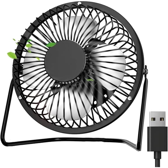 NOGIS 4 Inch Small Desk Fans Small Quiet, USB Tabletop Fan Little Fans for a Desk with Metal Construction & Strong Airflow & 360°Adjustable Tilt Angle for Desktop Office (Black)