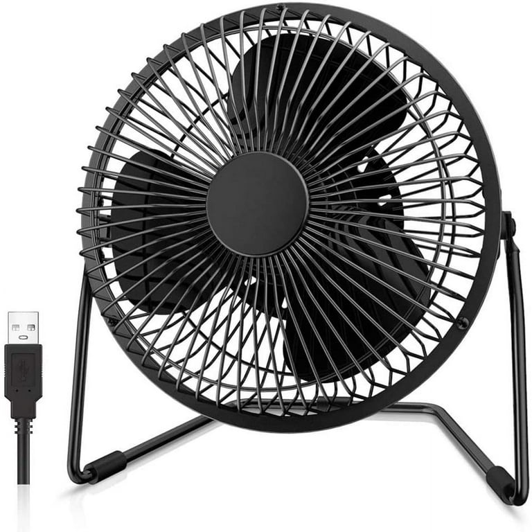 Mini USB Desk Fan - 360° Rotation, Brushless Motor, Near Silent, Metal Black, 4 Inch (Set Of 1)