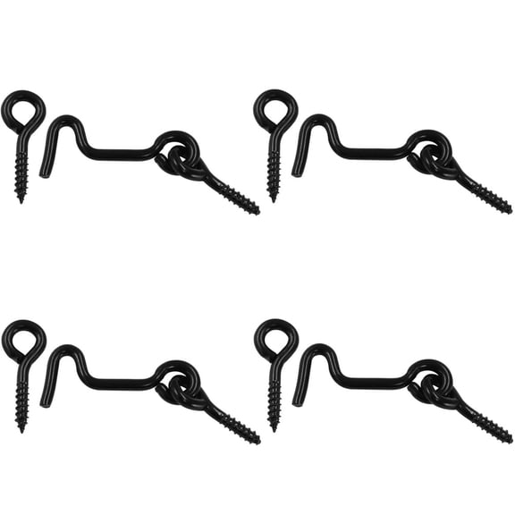 NOGIS 4 Pack 2-Inch Cabin Hook and Eye Latch – Carbon Steel Door and Window Lock with Mounting Screws, Rust-Resistant for Gate, Closet, Shed, Cabinet (Black)