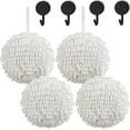 thumbnail image 1 of NOGIS 4 Pack Chenille Hand Towels，6.7 Inch Soft Absorbent Microfiber Towels Ball Gadgets with 4 Hooks for Home/Kitchen/Bathroom Gadgets/Hanging Towels Quick Dry Cloths (White), 1 of 7