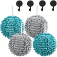 thumbnail image 1 of NOGIS 4 Pack Chenille Hand Towels, Hanging Soft Absorbent Quick Dry Fuzzy Ball Hand Towels with 4 Hooks, Fluffy Hand Towel Dry Hands Instantly for Bathroom Kitchen (2 Grey+2 Blue), 1 of 7