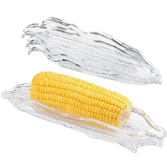 NOGIS 4 Pack Corn Trays Plastic Corn Dishes Service Tray Transparent Cob Dinnerware for Butter Corn