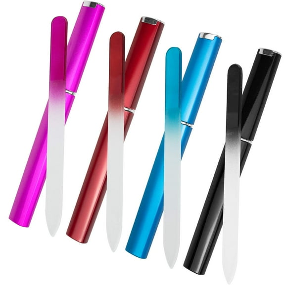 NOGIS 4 Pack Glass Nail File with Case, Crystal Nail Files for Natural Nails, Double Sided Fingernail Files, Professional Manicure Nail Care Tool Thanksgiving Christmas Gifts