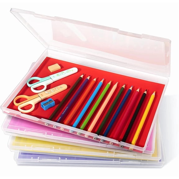 NOGIS 4 Pack Photo Storage Box, Fits 8" x 10" Photo, Large Plastic Scrapbook Paper Storage with Snap-Tight Latch, for Protecting Scrapbooks, Photos, Crafts, Office Supplies, Files