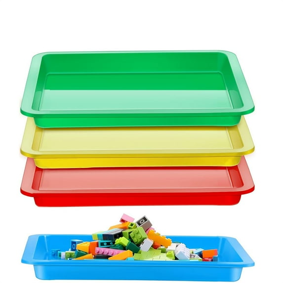 NOGIS 4 Pack Plastic Art Trays 11 x 8.3 Inch Stackable Activity Crafts Classroom Sand Trays Sensory Paint Organizer for DIY Beads Jewelry Painting Projects Christmas Favor, Random Color
