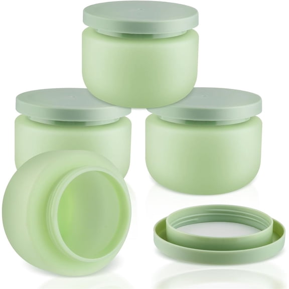 NOGIS 4 Pcs 250ml/8.3oz Plastic Cream Jars Empty Refillable Facial Scrub Bottles Travel Size Cosmetic Containers for Powders Lotion Pills Jewelry Toiletries (Green)