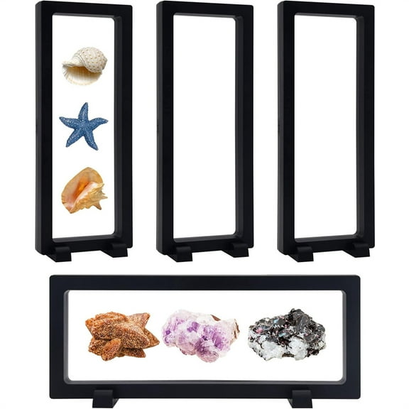 NOGIS 4 Pcs 3D Floating Display Stand for Seashell, 9x3.5x0.8 Inch 3D Floating Display Case Coins Display Frame Coin Display Case with Stand for Seashells Jewelry Pins Coins Stones