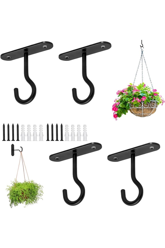 4 Pcs Ceiling Hooks Heavy Duty 4 Pack - Plant Hooks for Ceiling Hanging Hook for Hanging Basket Hook, Light, Bird Feeders, Wind Chimes Décor Indoor & Outdoor (2.5" Black 4 Pack)