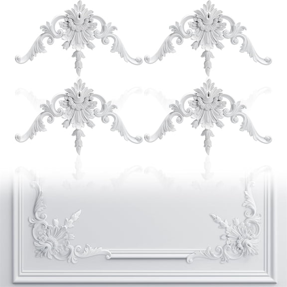 NOGIS 4 Pcs Ceiling Molding Kit Corners Murals Trim French Style Accent Wall Decor for Interior Medallion Ceiling with Flowers Pattern Decorative Panels for Wall (Style A)