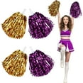thumbnail image 1 of NOGIS 4 Pcs Cheerleading Pom Poms, Metallic Foil Handle Cheer Squad Team Spirited Fun Pom Poms for Party, Sports Dance Cheer, 30 Grams Weight Each (Purple, Gold), 1 of 7