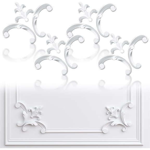 NOGIS 4 Pcs Corner Wall Molding Kit French Style Furniture Applique Flower Molding Decal Wainscoting Corner Panel for Wall Cabinet Door Bed Picture Frames Dresser Mirror Decor (Style B)