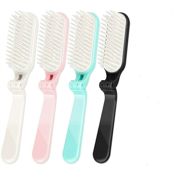 NOGIS 4 Pcs Folding Hair Brush,Travel Hair Brush Portable Folding Hair Combs Compact Hair Brush Anti-Static Hair Comb Mini Hair Brush Styling Hair Combs for All Hair Types