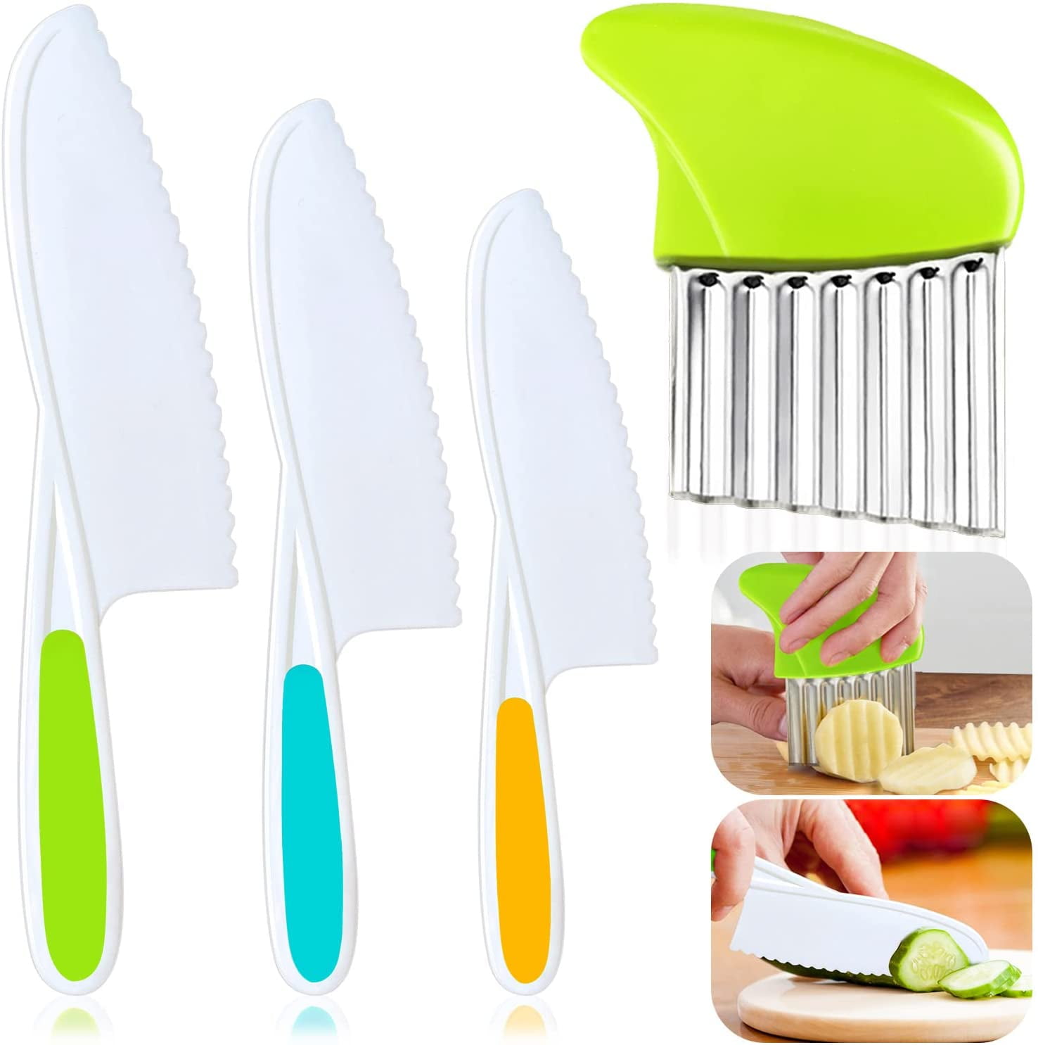 15 PCS Montessori Kitchen Tools for Toddlers Kids Cooking Sets, Apron,  Serrated Toddler Knife, Crinkle Cutter, Sandwich Cutter, Wooden Fruit  Knife, Y
