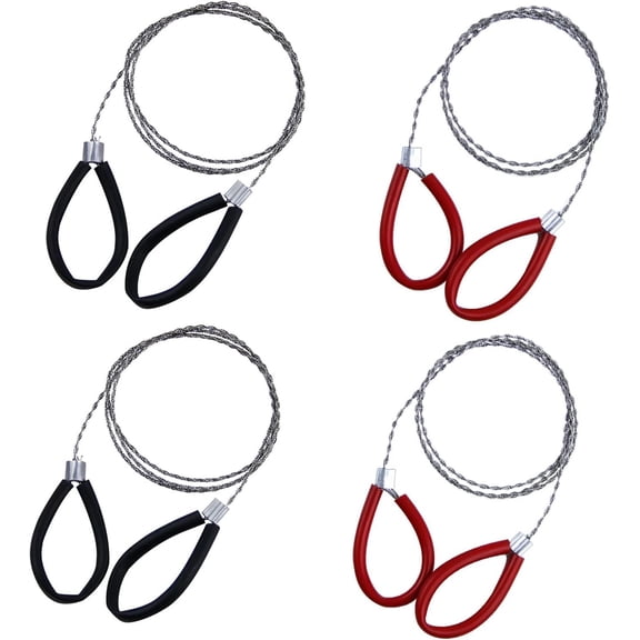 NOGIS 4 Pcs Stainless Steel Cable Saw, Metal Wire Saw Hand Pocket String Rope Saw Emergency Survival Saw Pipe Cable Saw for Wood Camping Hiking Hunting Red and Black 27.56 Inch