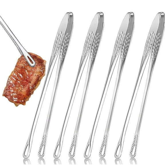 NOGIS 4 Pcs Tongs for Cooking Stainless Steel Heat Resistant BBQ Kitchen Cooking Tweezers Korean Grill Tongs Set for Cooking Camping Barbecue Buffet 9 Inches