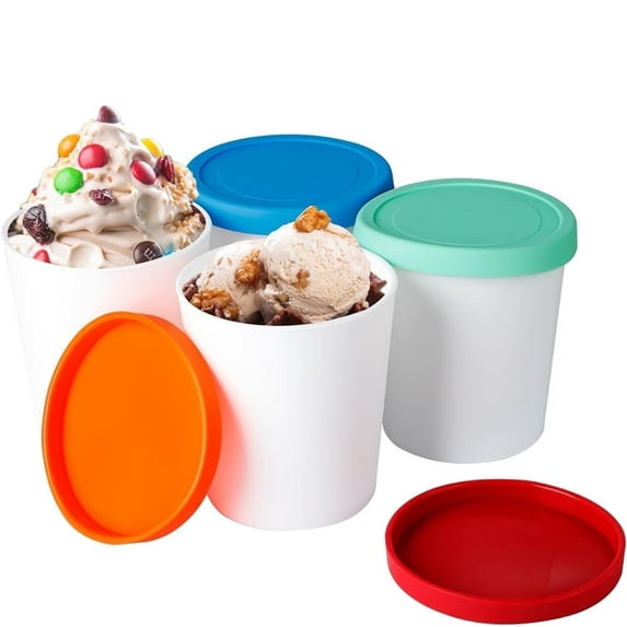 NOGIS 4 Pieces 6 oz Mini Ice Cream Containers Reusable Freezer Storage Tub with Lids Storage Container for Homemade Ice Cream Dessert Food Freezer Storage, Mixed Color