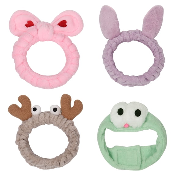 NOGIS 4 Pieces Animal Themed Spa Headband Cute Makeup Headband Lovely Ears Hair Band for Washing Face Elastic Cosmetic Head Wrap for Women Girls, 4 Styles