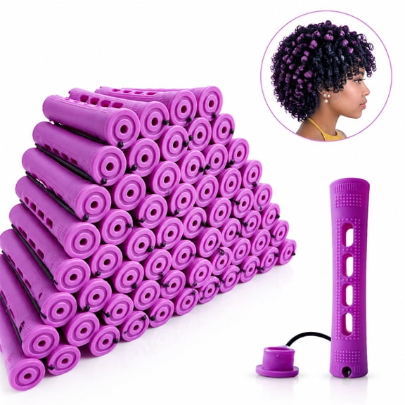 NOGIS 40Pcs Perm Rods Set for Natural Hair Plastic Cold Wave Rods Hair Rollers for Women Heatless Perming Rods Hair Curler for Long Medium Short Hair DIY Hairdressing Tools(Purple, 0.75 Inch)