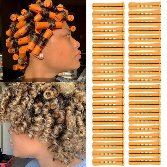NOGIS 40pcs Perm Rods Set for Natural Hair Cold Wave Rods Hair Rollers for Women Hair Curling Rods for Long Medium Short Hair Curler Styling DIY Hairdressing Tools(Orange, 0.87 inch)