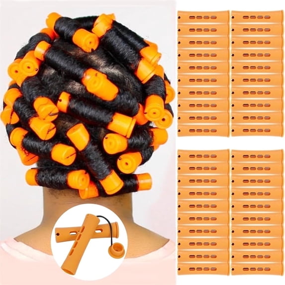 NOGIS 40pcs Perm Rods Set for Natural Hair Plastic Cold Wave Rod Non-Slip Hair Rollers 0.87 Inch Orange Perm Rods for Long Short Hair Curling Rods Hair Perms for Women DIY Hairdressing Tools