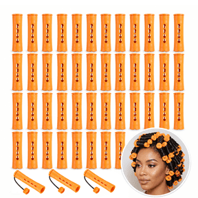 NOGIS 40pcs Perm Rods Set for Natural Hair Plastic Cold Wave Rod Non-Slip Hair Rollers 0.87 Inch Orange Perm Rods for Long Short Hair Curling Rods Hair Perms for Women DIY Hairdressing Tools