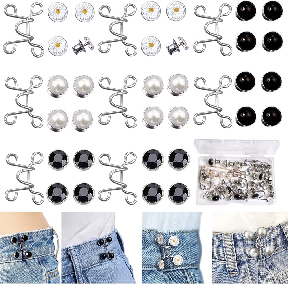  Xiaokeis 4 Sets Pant Waist Tightener, Adjustable Waist Buckle  Extender Set, Detachable Simulation Pearls Buttons Extender, Nail-Free  Waist Waist Tightener for Pants, Jeans, Skirts(Black)