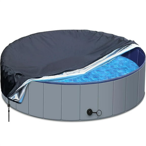 NOGIS 48 inch Foldable Dog Pet Bath Pool Cover, Portable Round Collapsible Pool Cover with Oxford Cloth Material and Drawstring Design for Dog Pet Pool, Waterproof and Dustproof (Black)
