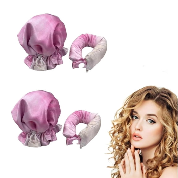 NOGIS 4PCS Satin Non-ironing Hair Curler, Non-ironing Hair Bonnet For Sleeping, No Heat Hair Curlers Rollers For Long Hair and Short Hair, Trendy Hair Curling Tool With Caps (Tie-dye Pink)