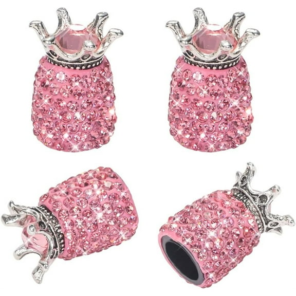 NOGIS 4Pcs Bling Tire Valve Stem Caps Crown Valve Caps Sparkling Handmade Crystal Rhinestone Universal Car Tire Valve Caps Chrome,Attractive Dustproof Bling Car Accessories - Crown Pink