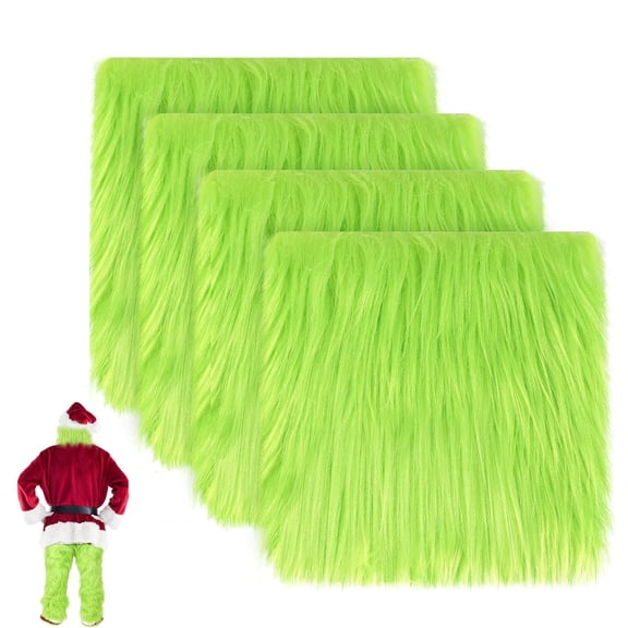 NOGIS 4Pcs Faux Fur Fabric 10 x 10 Inches Fluffy Faux Fur Squares Patches Green Fur Fabric Shaggy Fur Fabric Cuts for Decoration DIY Crafts Sewing Cushion Chair Cover