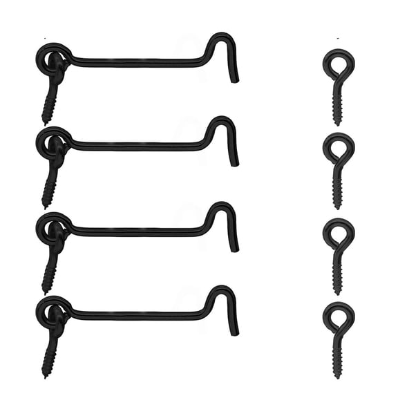 NOGIS 4pcs 3 Inch Hook and Eye Latch, Heavy Duty Iron Barn Door Lock Privacy Lock Screw Fixing Type Latch for Sliding Door Barn Door Gate Window Cabin - Black