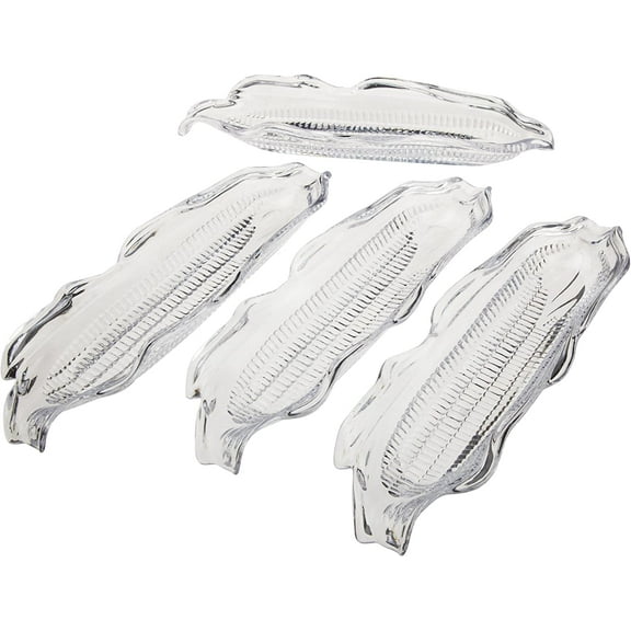 NOGIS 4pcs Corn Tray, Corn On The Cob Plastic Tray, Family Barbecue Tool BBQ Transparent Corn Dish, Corn Holders Skewers Trays Storage Container Party Dinnerware Sets