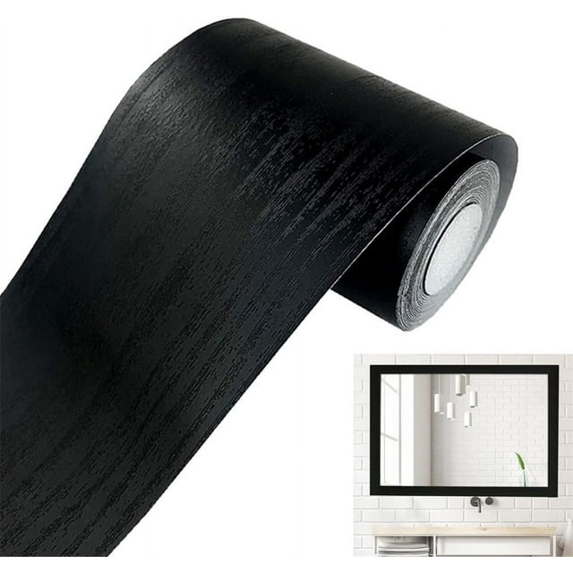 NOGIS 5.5 Yard Black Wood Grain Wallpaper Border Removable Plastic