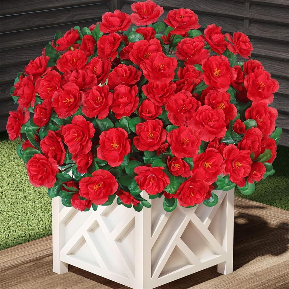NOGIS 5 Bundles Artificial Outdoor Outside Flowers Plants Fake Silk ...