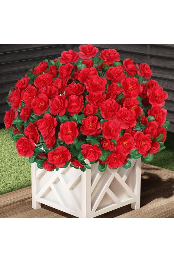 5 Bundles Artificial Outdoor Outside Flowers Plants Fake Silk Camellia Flowers UV Resistant Faux Flowers for Front Door Porch Patio Planter Balcony Garden Yard Home Decor (Red)
