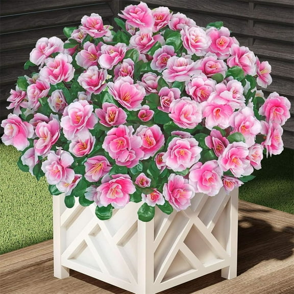 NOGIS 5 Bundles Outdoor Artificial Flowers Fake Silk Camellia Faux Flower Outside UV Resistant That Look Real for Front Porch Pots Planter Patio Balcony Garden Yard Home Decor (Pink)