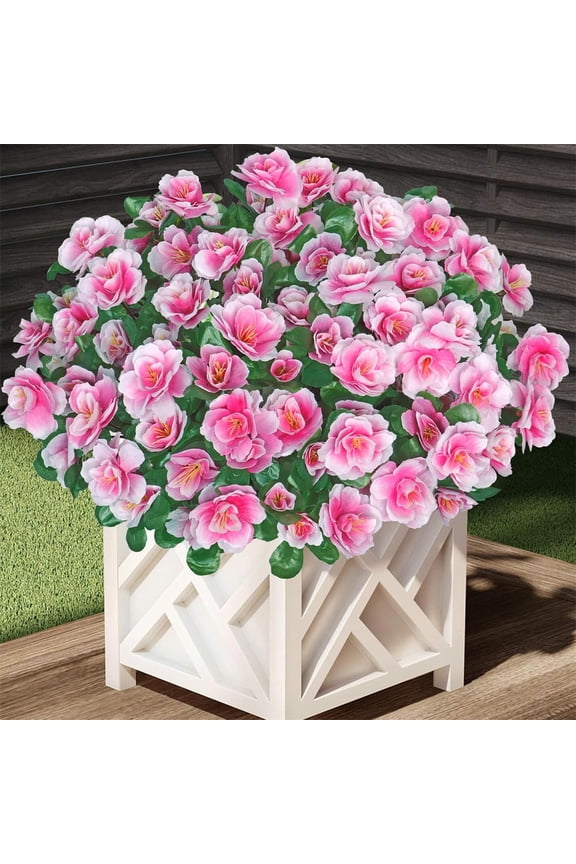 5 Bundles Outdoor Artificial Flowers Fake Silk Camellia Faux Flower Outside UV Resistant That Look Real for Front Porch Pots Planter Patio Balcony Garden Yard Home Decor (Pink)