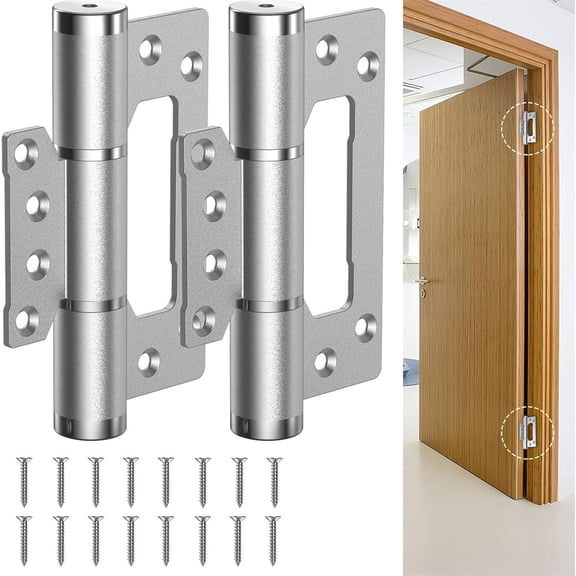 NOGIS 5 "Non-Mortise Door Hinges, Automatic Closing Door Hinge, Spring Hinge, Hydraulic Buffer, 175° one-Way Internal Opening, Adjustable Closing Speed and Force (2pcs, Silver)