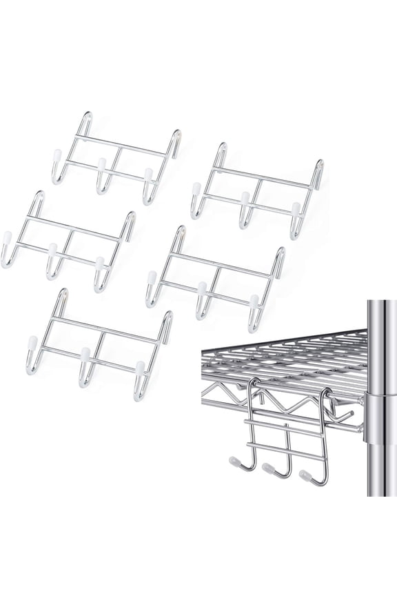 5 Pack 3 Hook Attachment for Wire Shelving, Wire Shelving Hooks Accessories Steel Hanging Rack Metal for Storage Organizer Rust Resistant Belt Hanging Kitchen Tool, 3.74" x 1.62" x 3.25"