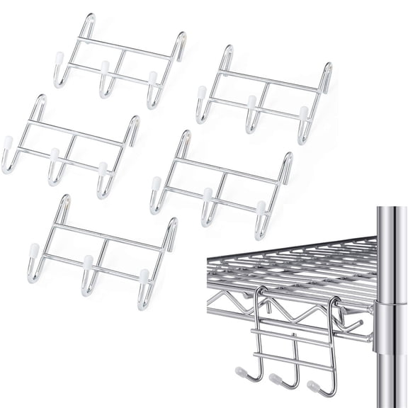 NOGIS 5 Pack 3 Hook Attachment for Wire Shelving, Wire Shelving Hooks Accessories Steel Hanging Rack Metal for Storage Organizer Rust Resistant Belt Hanging Kitchen Tool, 3.74" x 1.62" x 3.25"