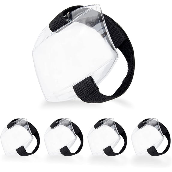 NOGIS 5 Pack Arm Badge Holder Card Holder ID Armband with Black Adjustable Elastic Strap Fastener Clear Plastic Name Tag Holder, Black
