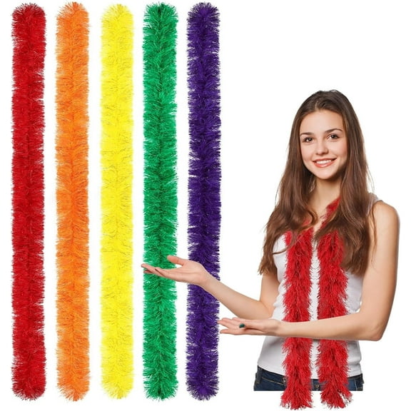 NOGIS 5 Pcs 5 ft Feather Boas Artificial Fluffy Boas for Party Bulk Color Feather Scarf for Women Christmas Tea Party (Pink/Light Green/Yellow/Lake Blue/Light Purple)
